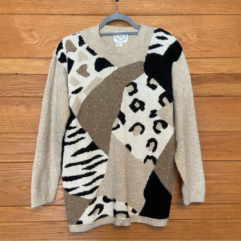 Vintage 90s Stitches in Time silk angora lambswool animal print sweater